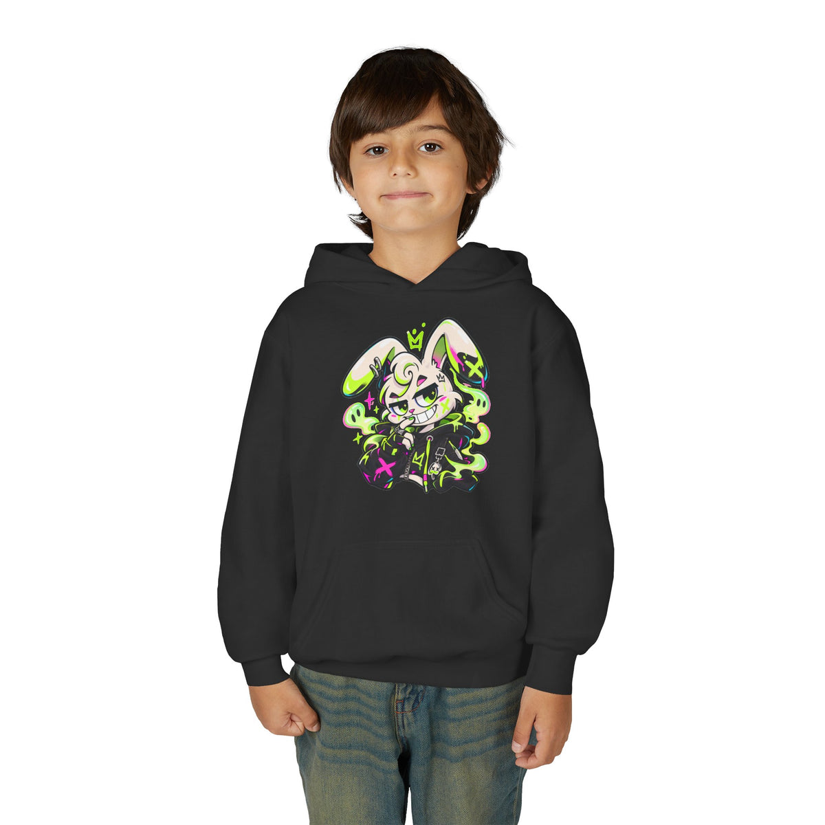 Neon Goth Bunny Kids Hoodie