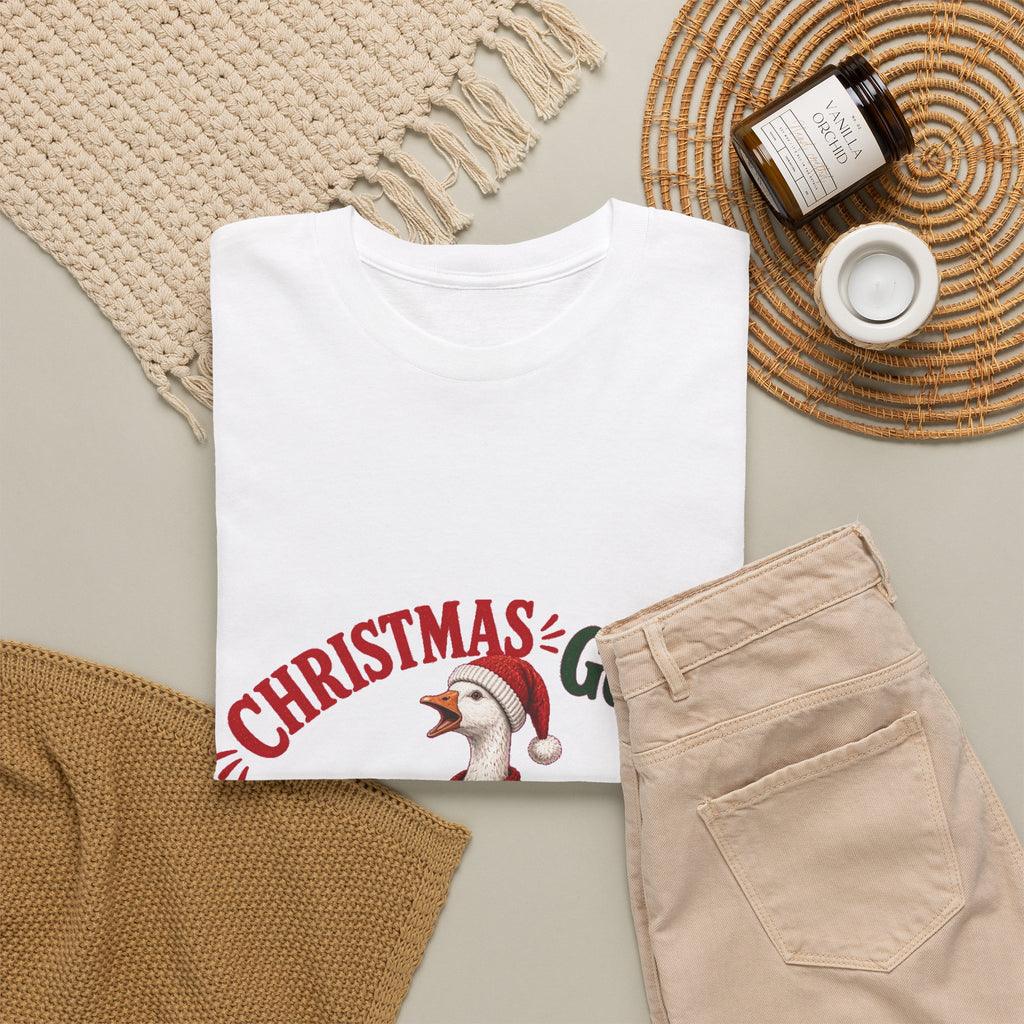 Christmas Goose Crew Heavy Cotton Tee Festive Holiday Shirt