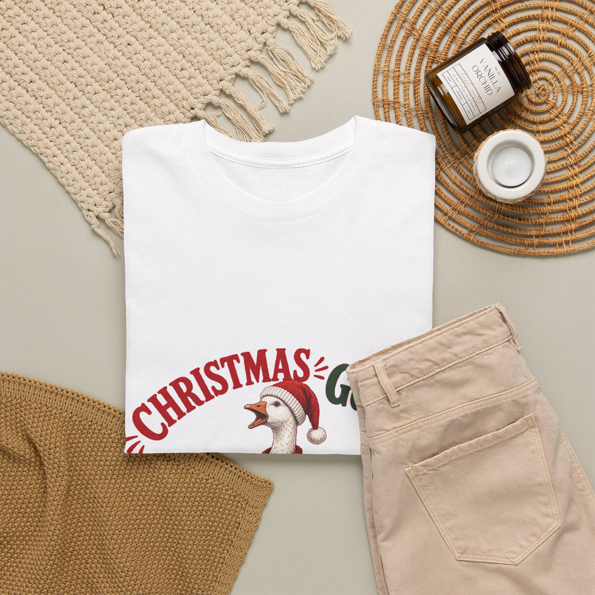 Christmas Goose Crew Heavy Cotton Tee Festive Holiday Shirt