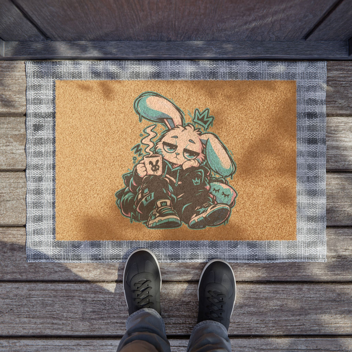 Sleepy Cyber Bunny Doormat