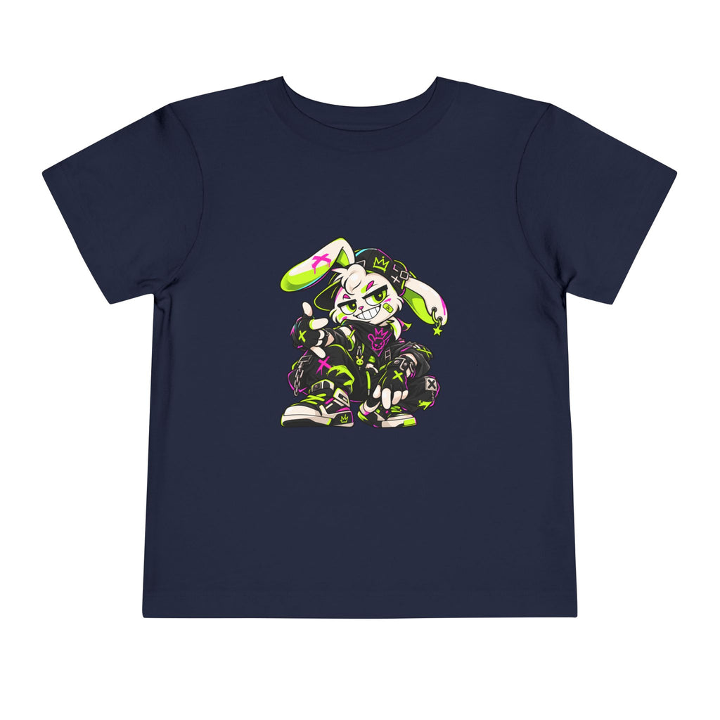 Neon Punk Bunny Toddler Tee in Navy