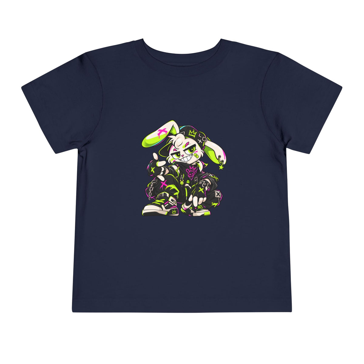 Neon Punk Bunny Toddler Tee in Navy