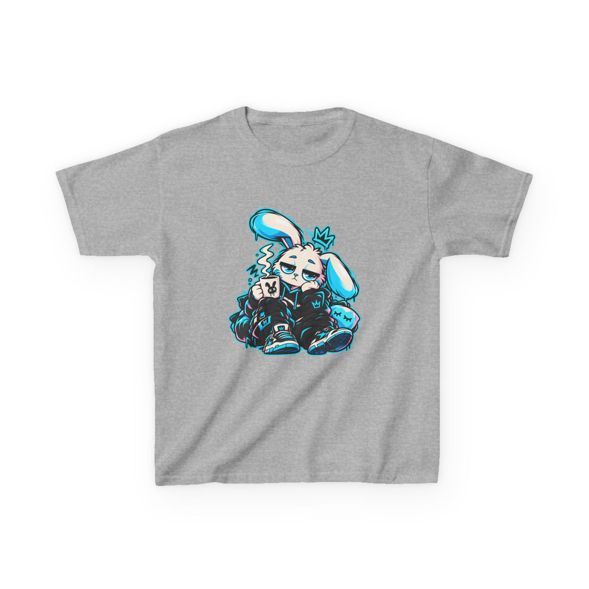 Sleepy Cyber Bunny Kids Coffee Tee in Sport Grey