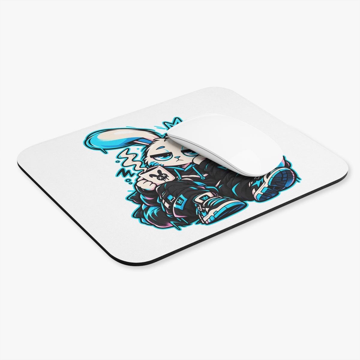 Sleepy Cyber Bunny Coffee Mouse Pad