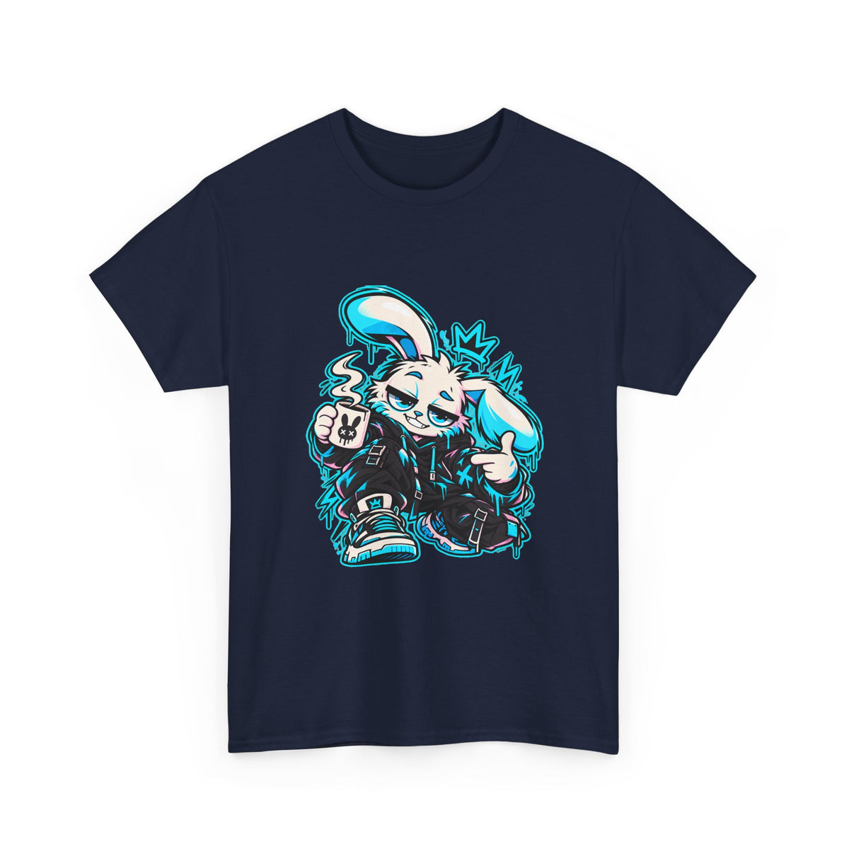 Graffiti Rabbit Coffee Heavy Cotton Tee in Navy