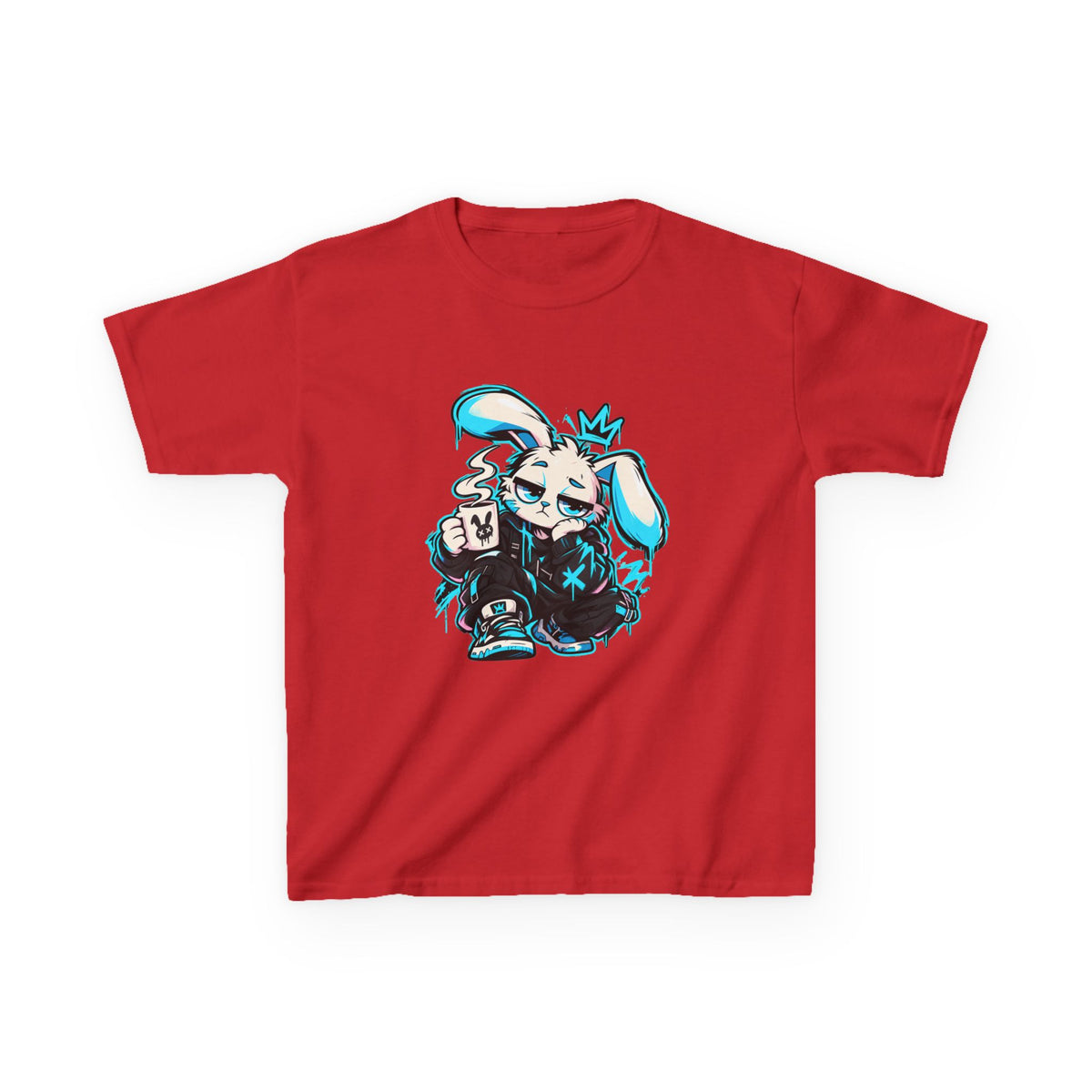 Graffiti Rabbit Coffee Kids Tee in Red
