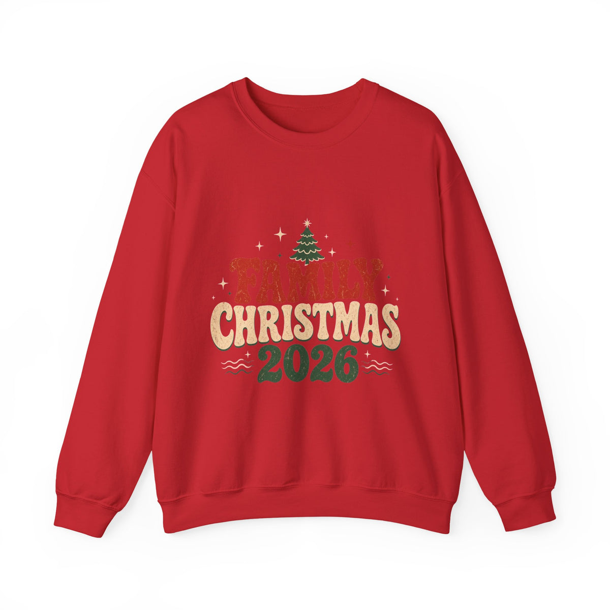 Retro Family Christmas 2026 Crewneck Sweatshirt, Red, front view
