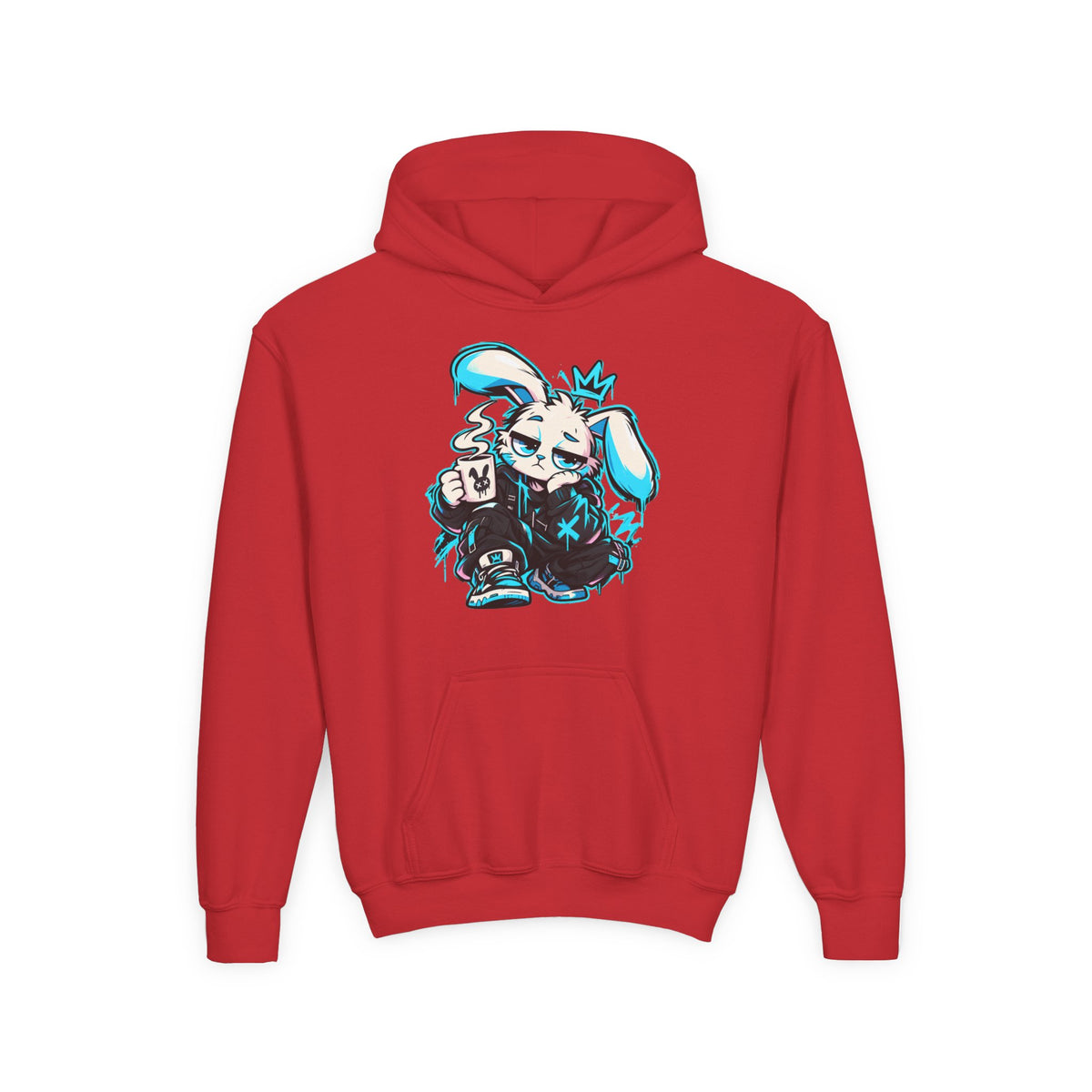 Graffiti Rabbit Coffee Kids Hoodie in Red