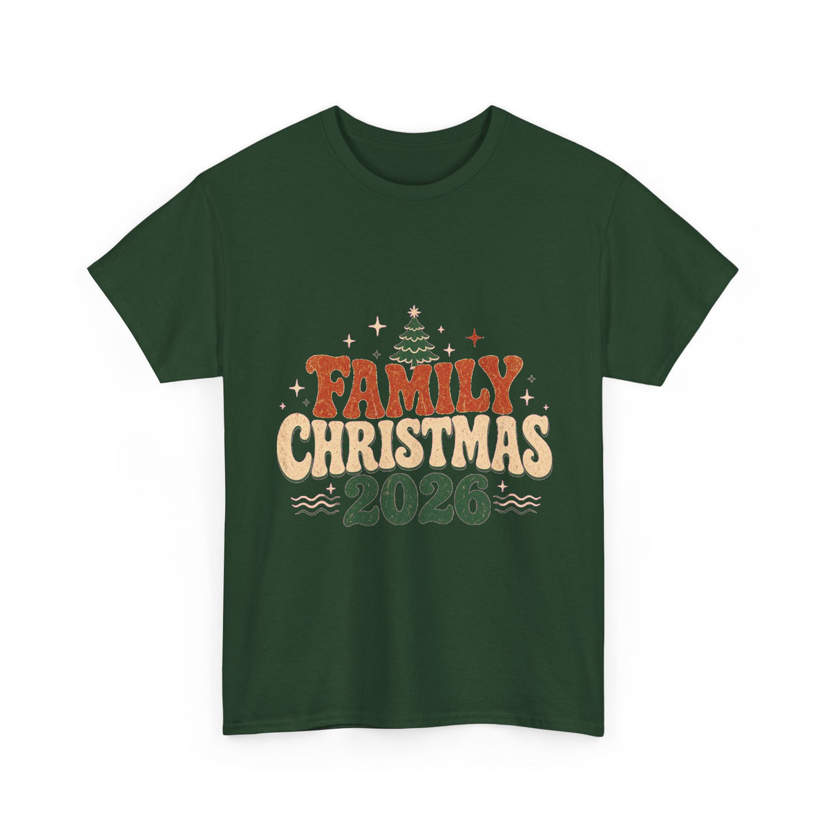Retro Family Christmas 2026 Heavy Cotton Tee in Forest Green