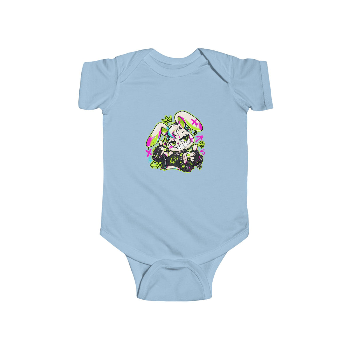 Punk Bunny Graffiti Infant Bodysuit in Light Blue