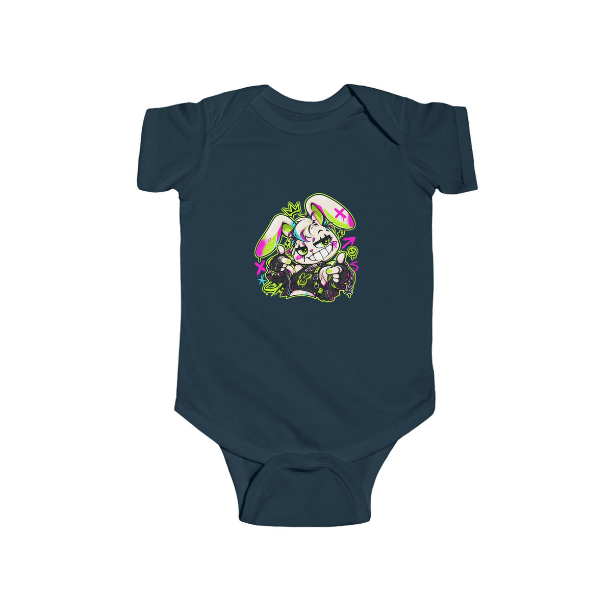 Punk Bunny Graffiti Infant Bodysuit in Navy