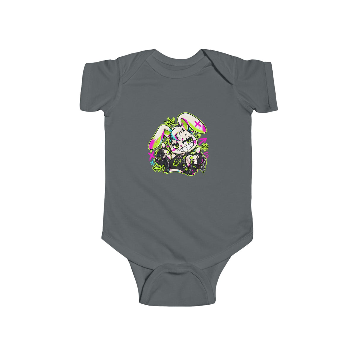 Punk Bunny Graffiti Infant Bodysuit in Charcoal