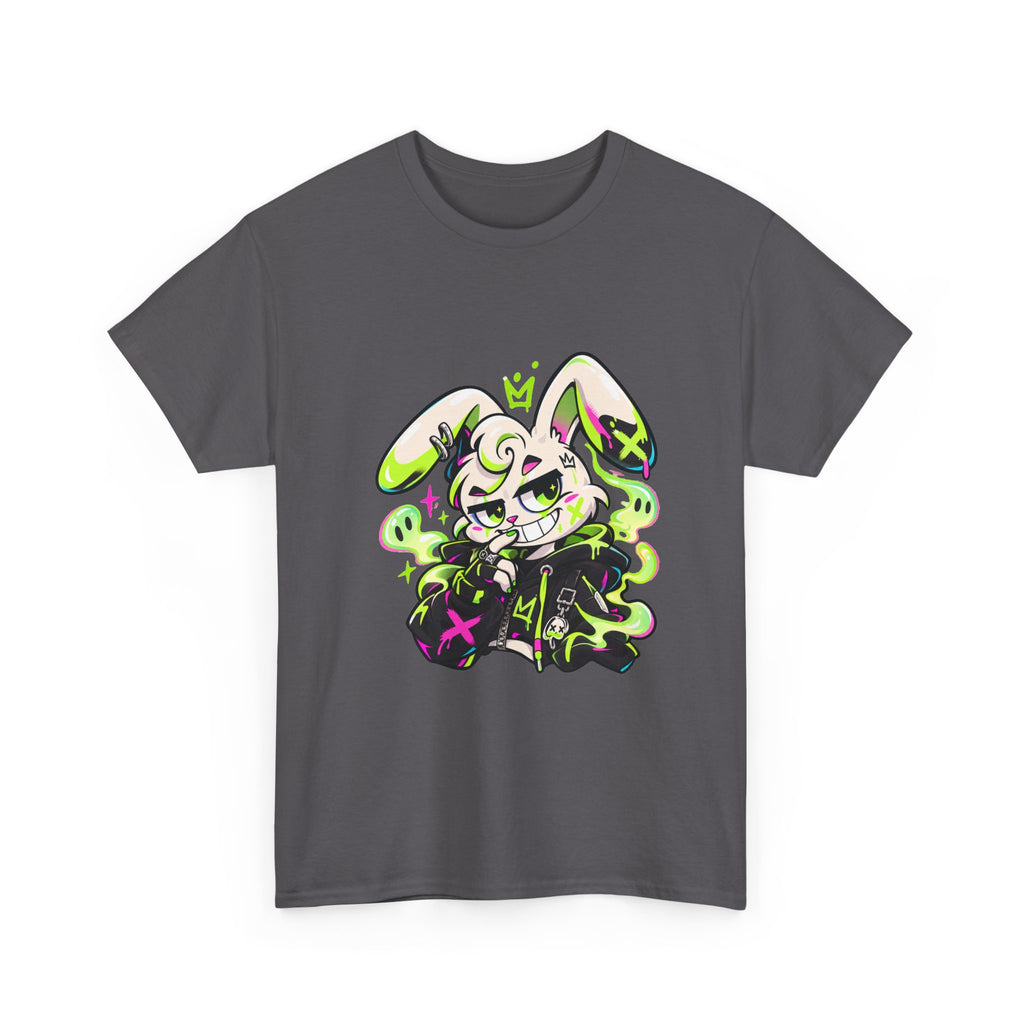 Neon Goth Bunny Heavy Cotton Tee in Charcoal