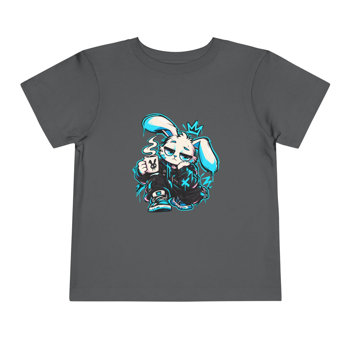 Graffiti Rabbit Coffee Toddler Tee in Asphalt