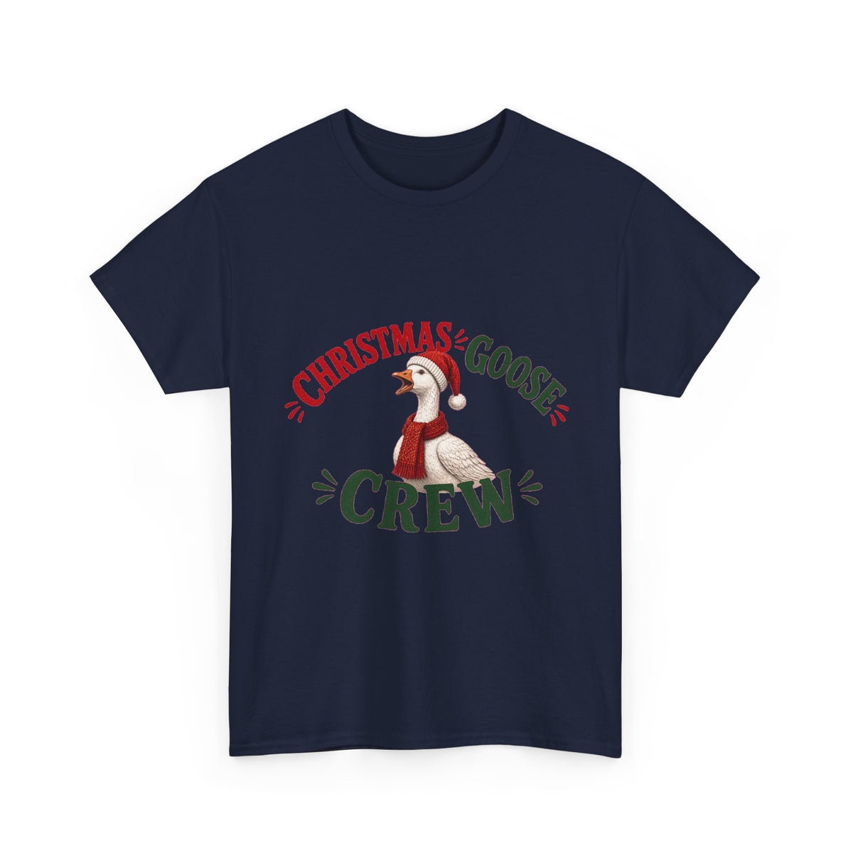 Christmas Goose Crew Heavy Cotton Tee Festive Holiday Shirt in Navy