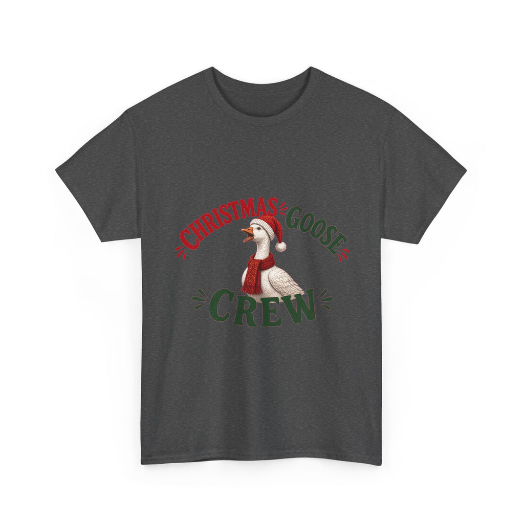 Christmas Goose Crew Heavy Cotton Tee Festive Holiday Shirt in Dark Heather