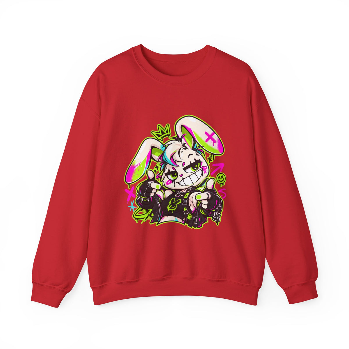 Punk Bunny Graffiti Crewneck Sweatshirt in Red