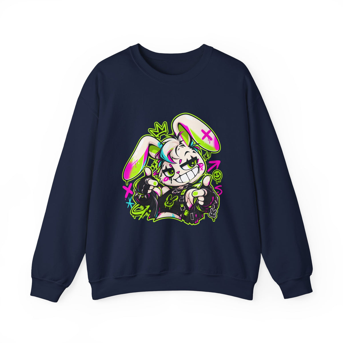 Punk Bunny Graffiti Crewneck Sweatshirt in Navy