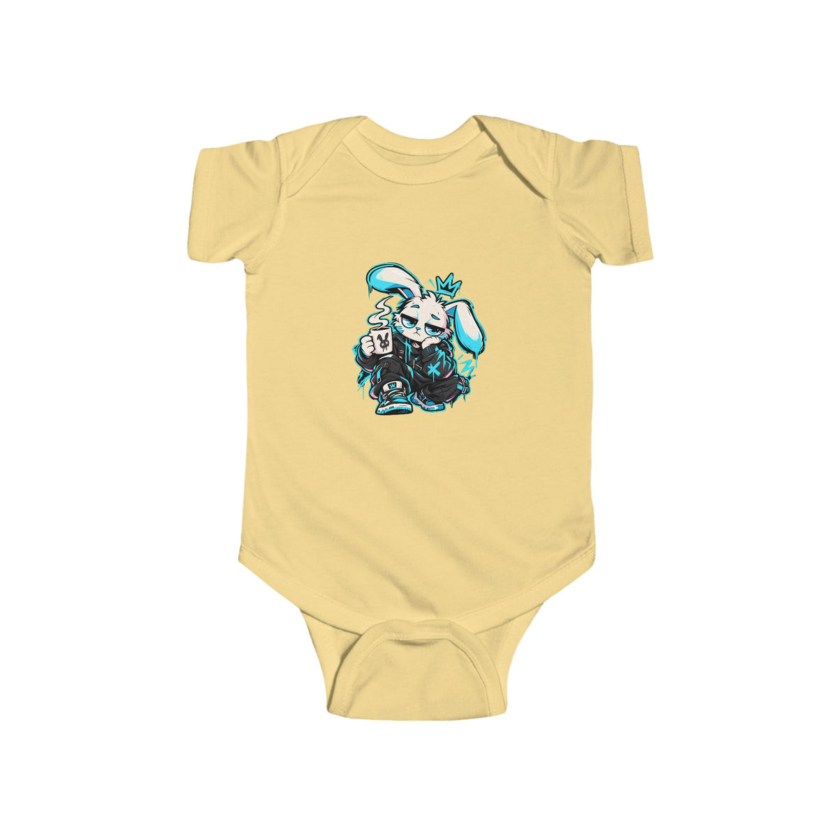 Graffiti Rabbit Coffee Infant Bodysuit in Butter