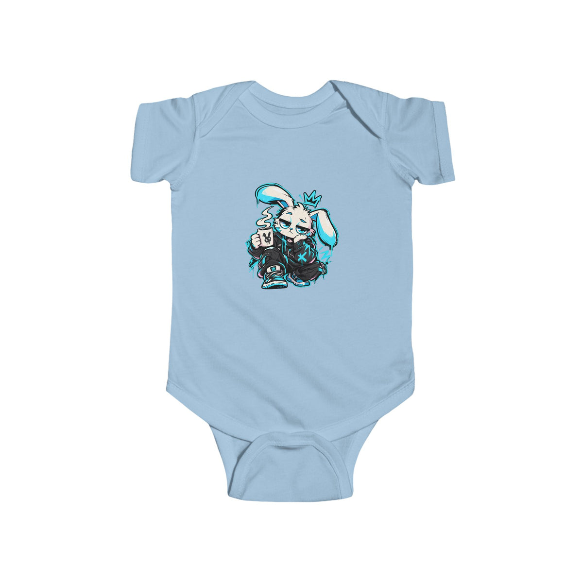 Graffiti Rabbit Coffee Infant Bodysuit in Light Blue