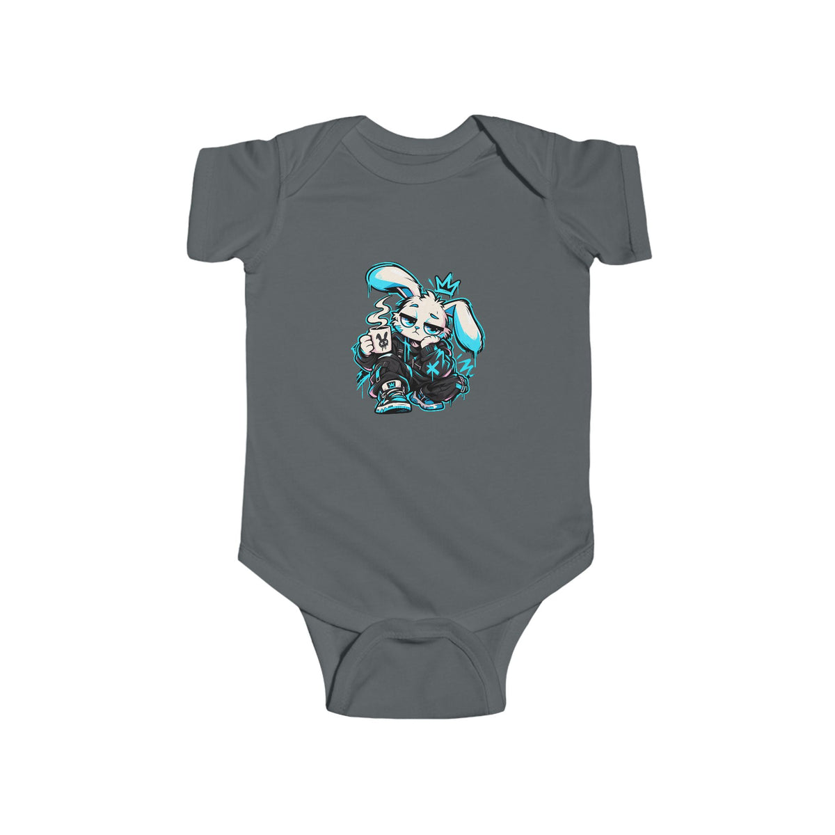Graffiti Rabbit Coffee Infant Bodysuit in Charcoal