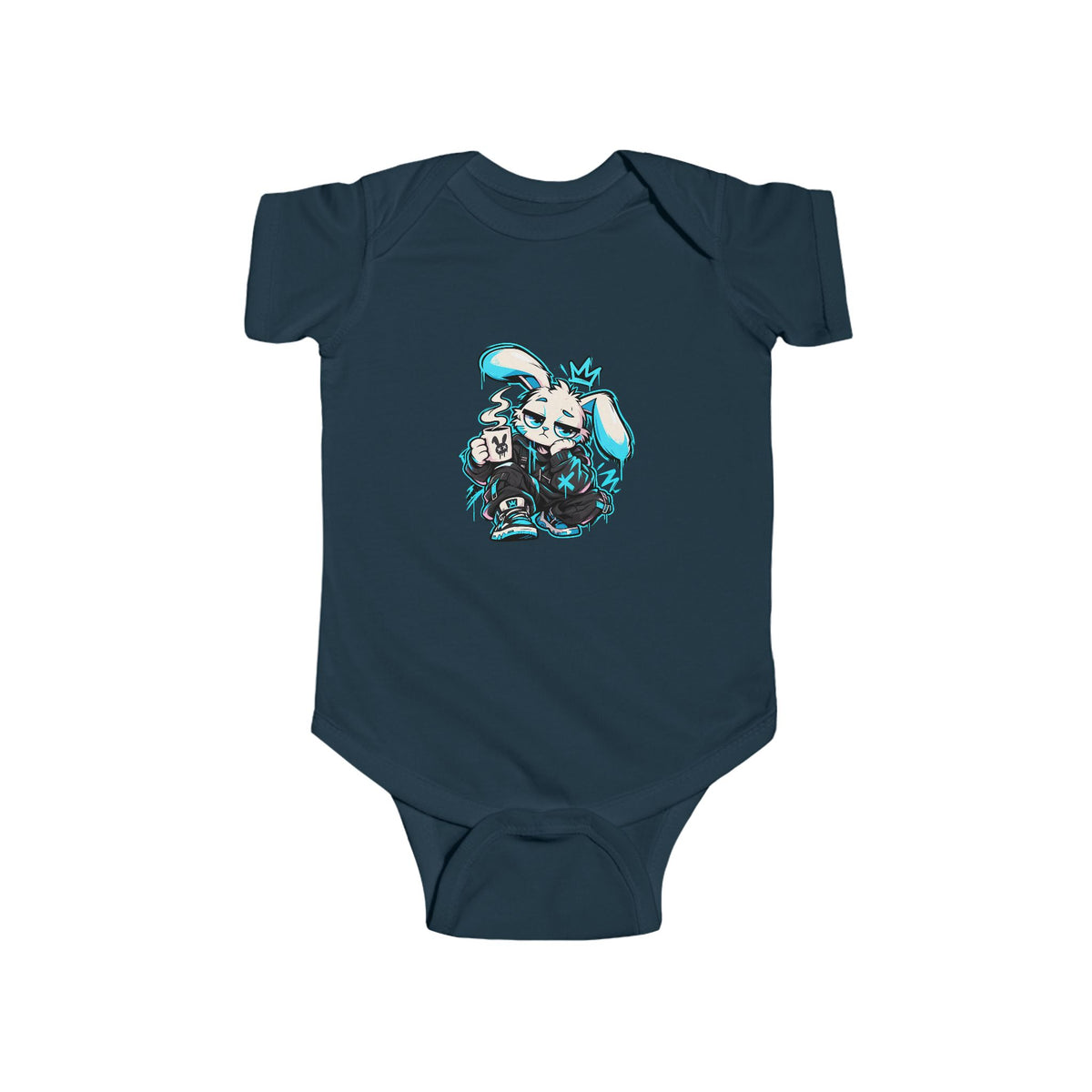 Graffiti Rabbit Coffee Infant Bodysuit in Navy