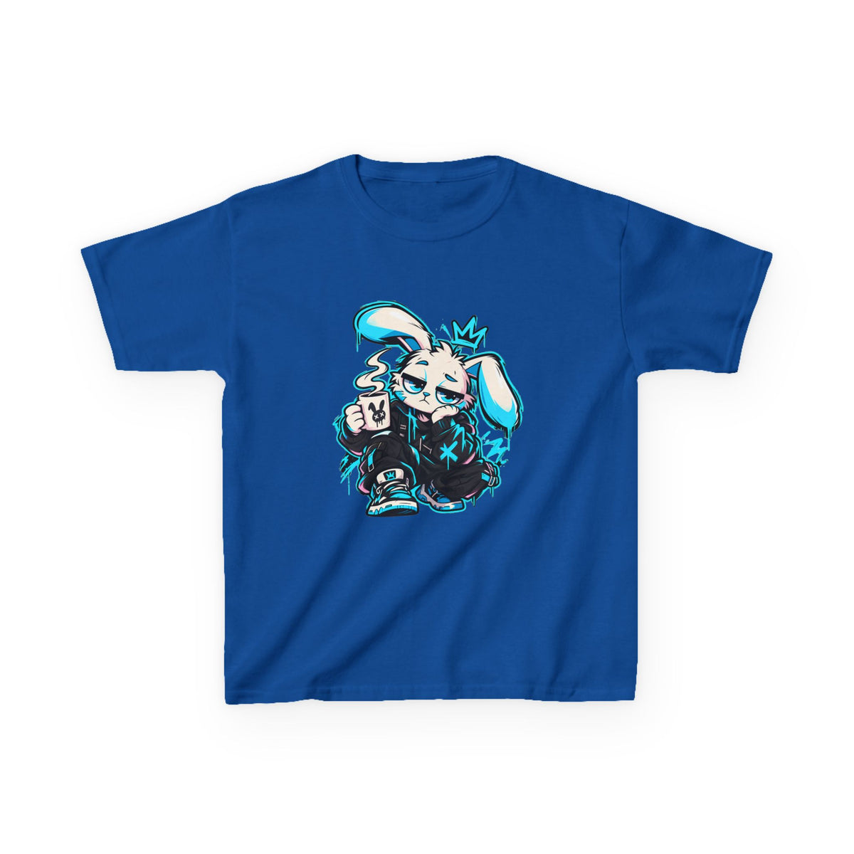 Graffiti Rabbit Coffee Kids Tee in Royal