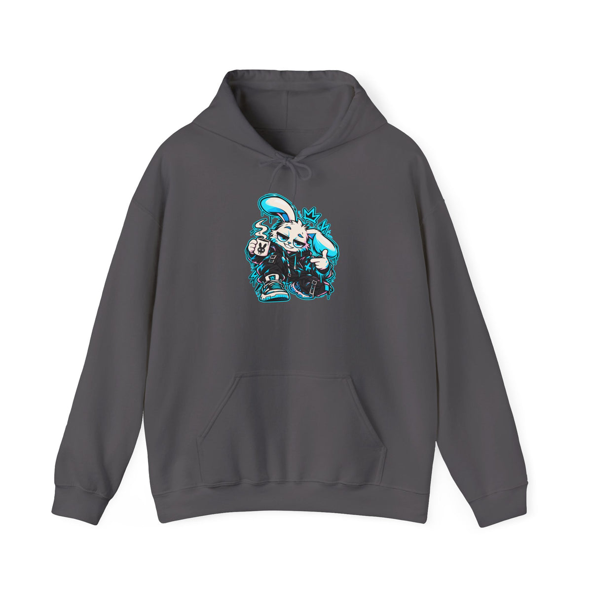 Graffiti Rabbit Coffee Hoodie in Charcoal