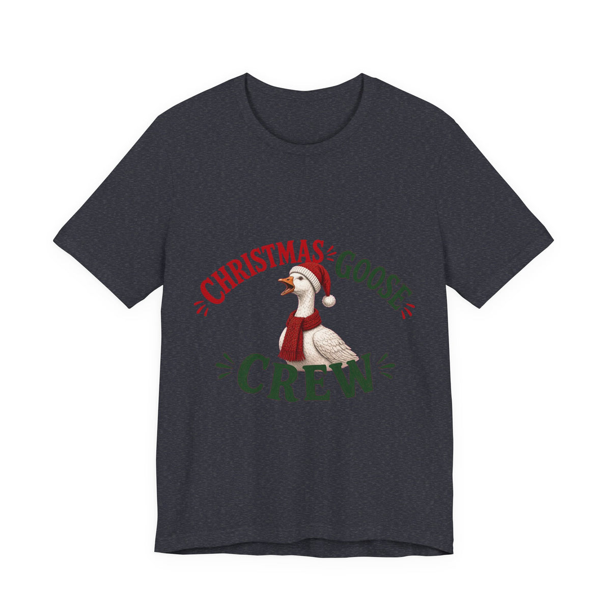 Christmas Goose Crew Premium Jersey Tee Holiday Graphic Shirt in Heather Navy