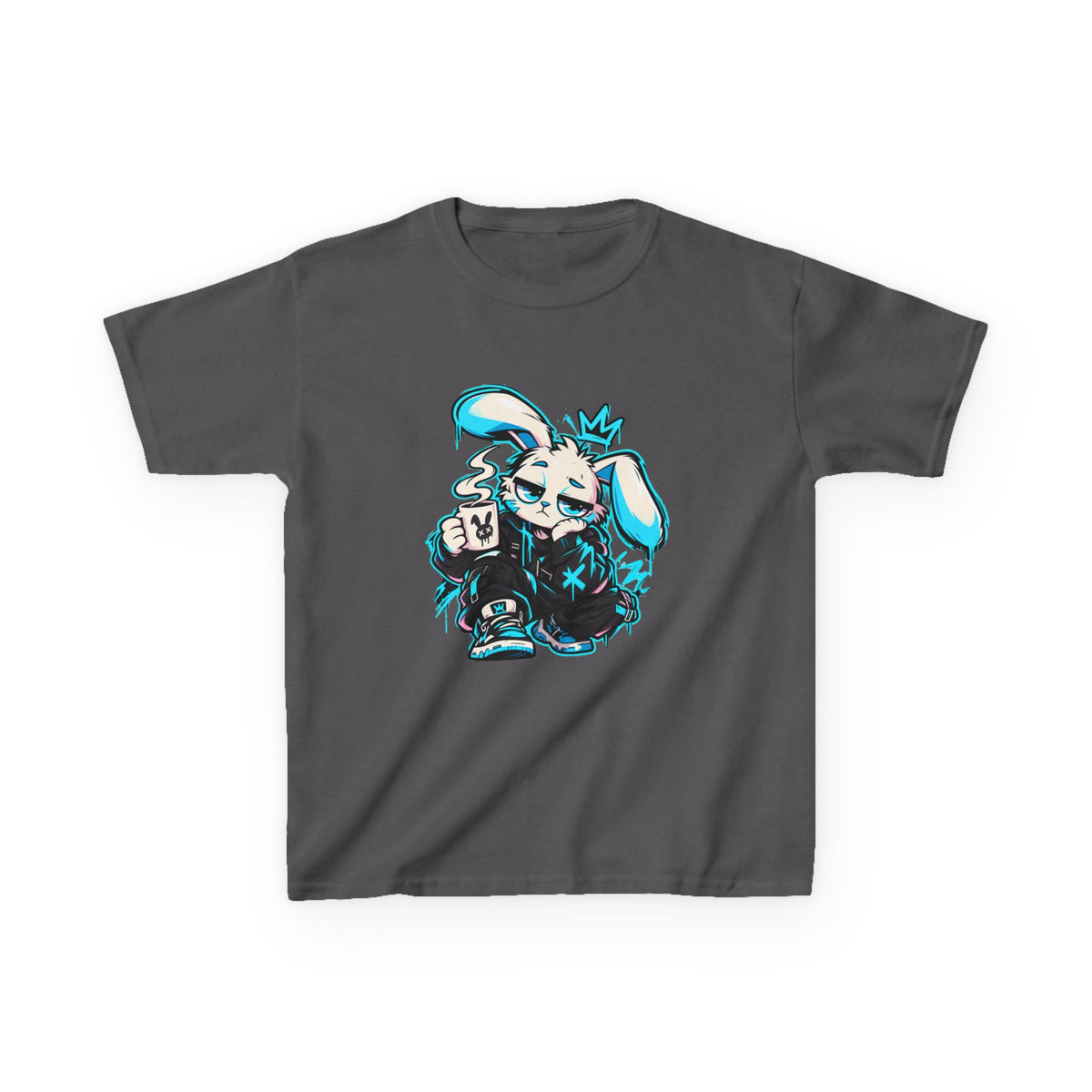 Graffiti Rabbit Coffee Kids Tee in Charcoal