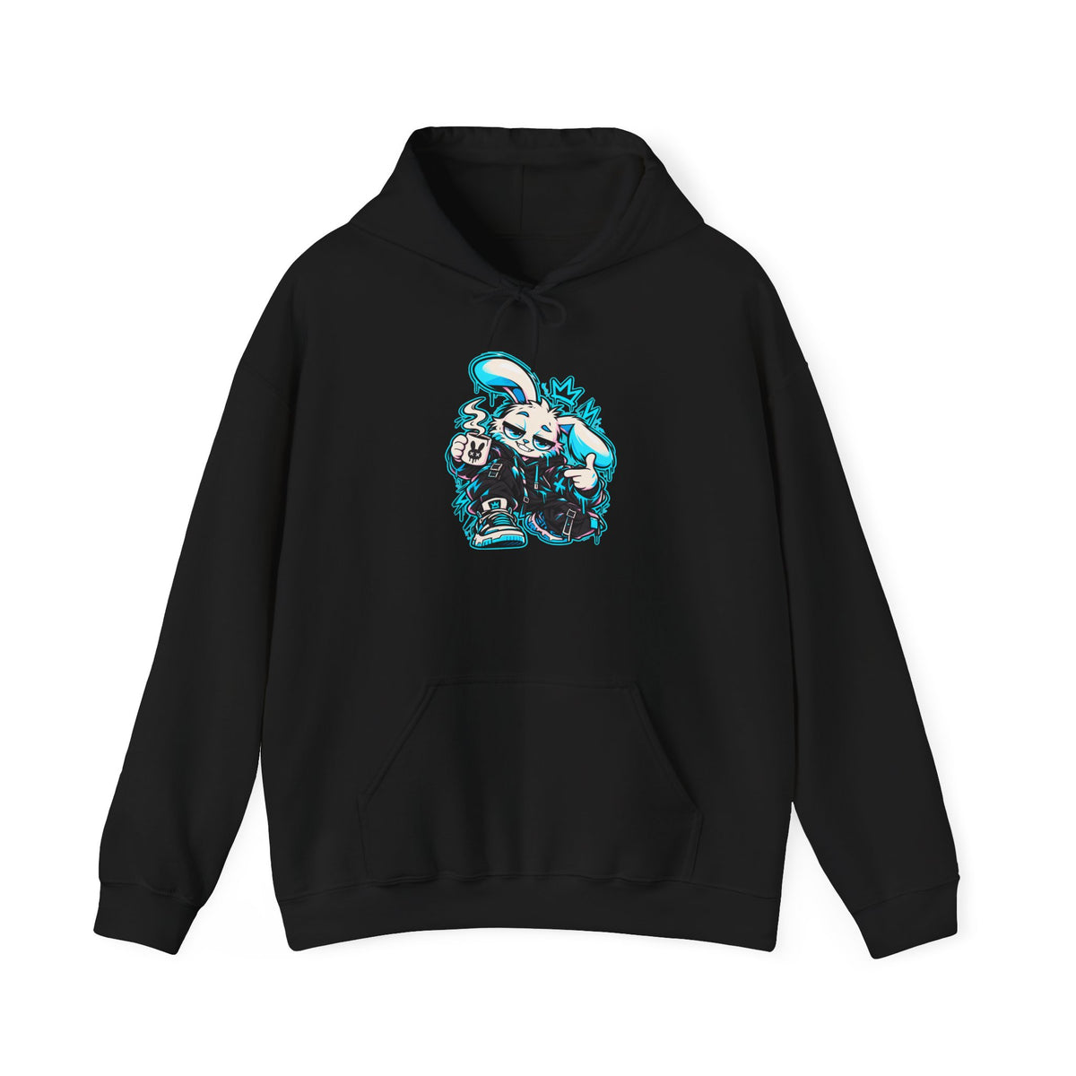 Graffiti Rabbit Coffee Hoodie in Black