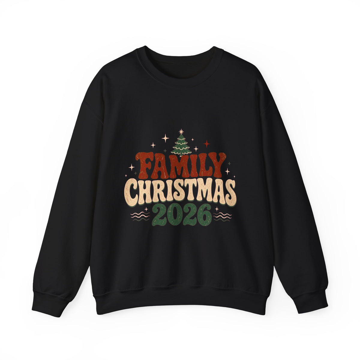 Retro Family Christmas 2026 Crewneck Sweatshirt, Black, front view