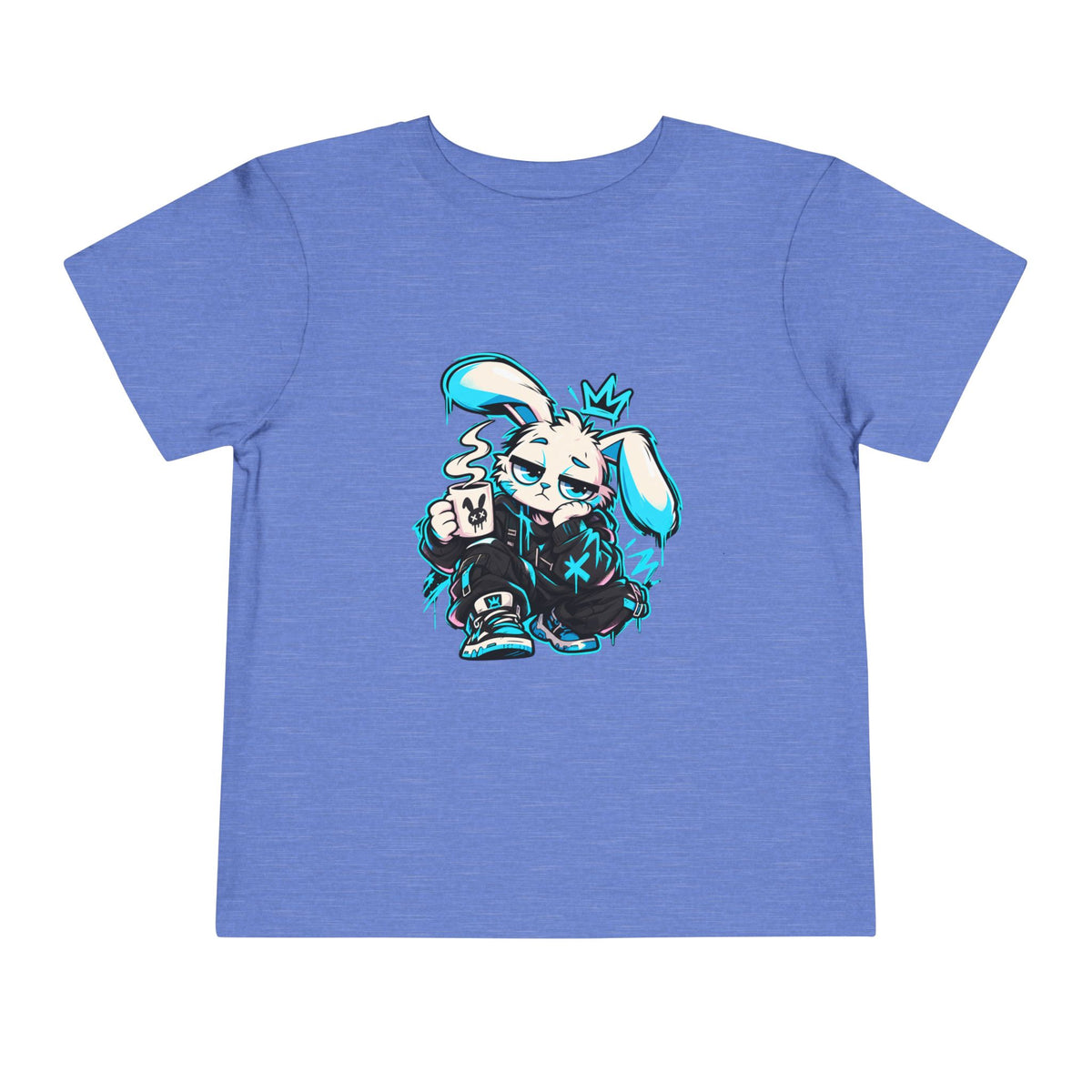Graffiti Rabbit Coffee Toddler Tee in Heather Columbia Blue