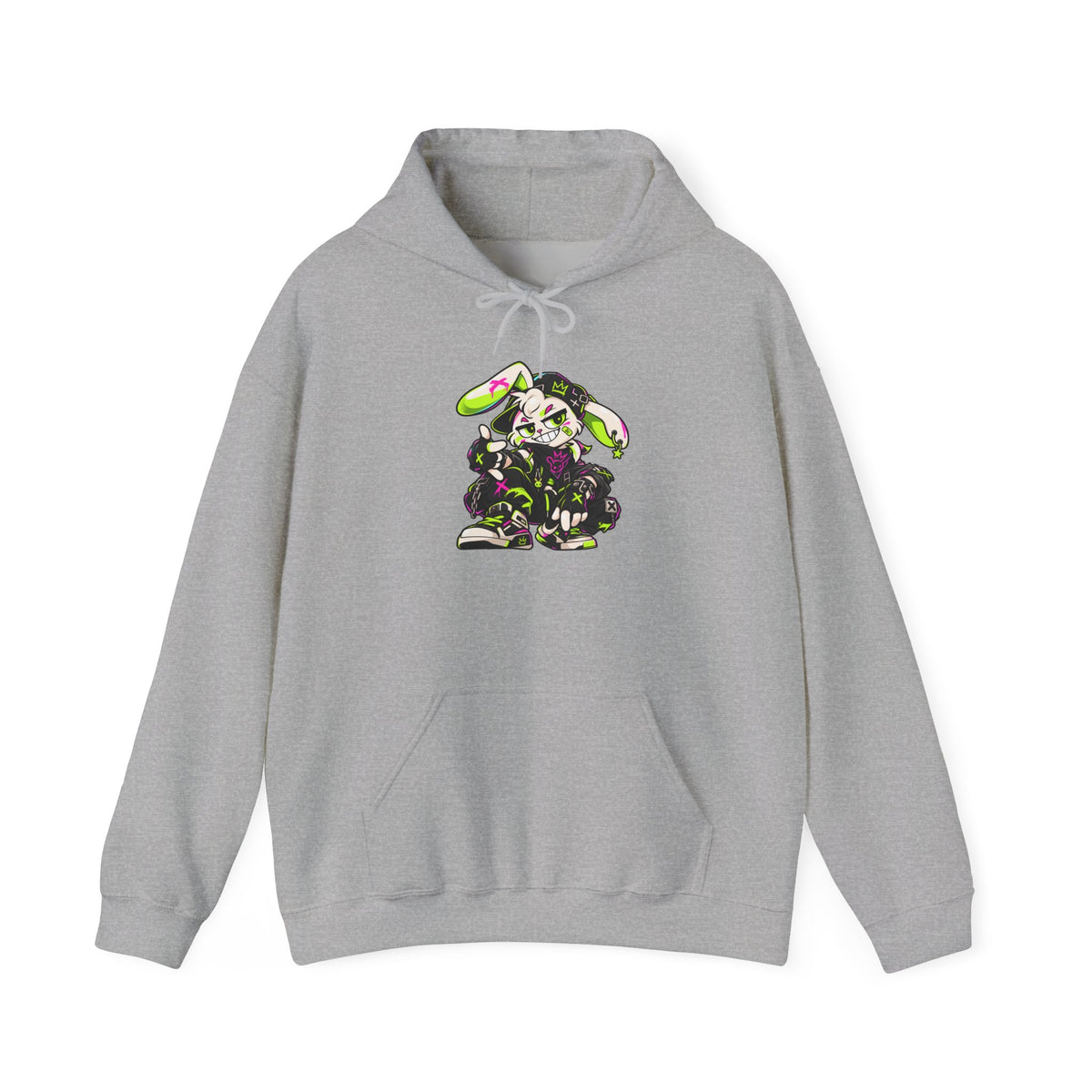 Neon Punk Bunny Hoodie in Sport Grey