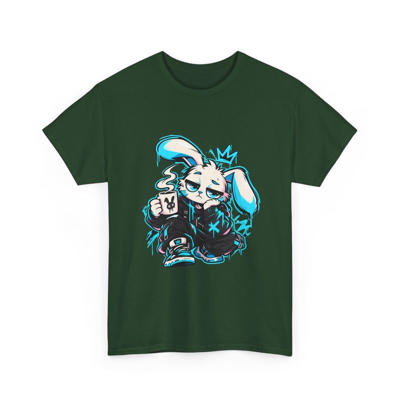 Graffiti Rabbit Coffee Tee | Streetwear Tee in Forest Green