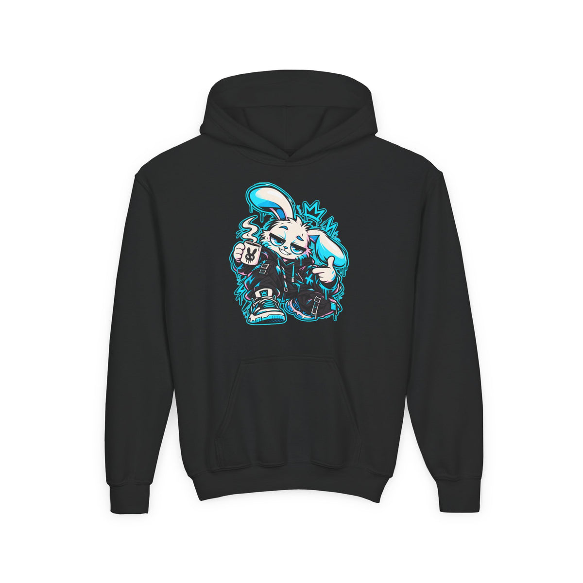 Graffiti Rabbit Coffee Kids Hoodie in Black