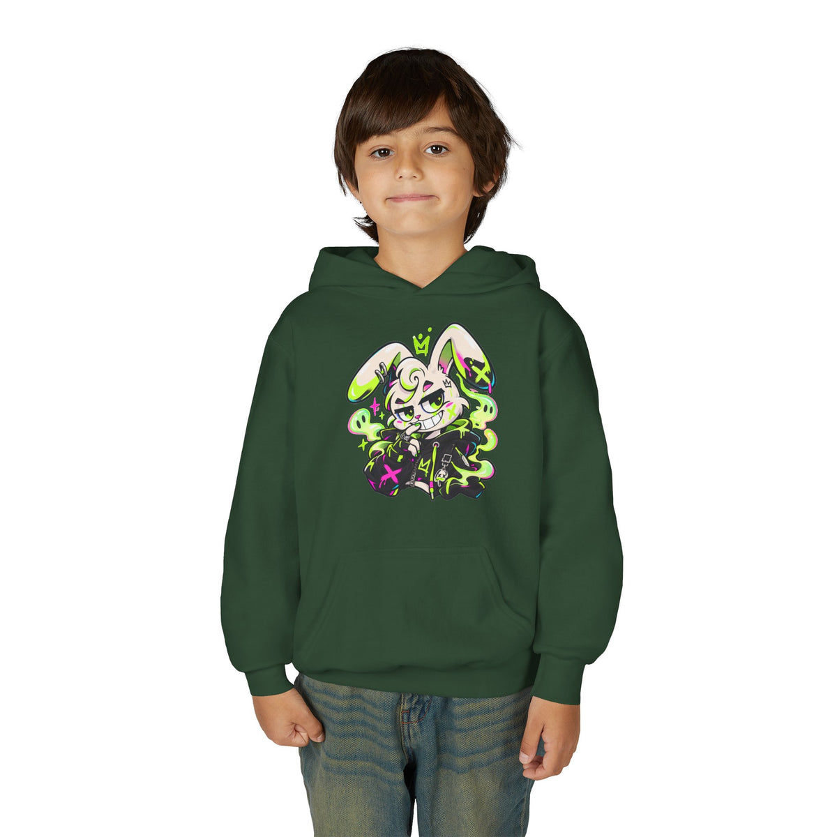 Neon Goth Bunny Kids Hoodie