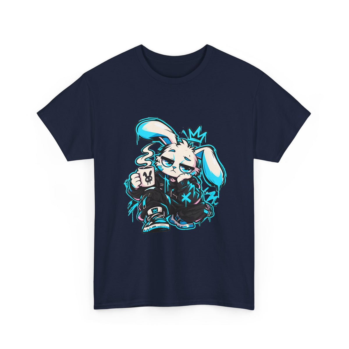Graffiti Rabbit Coffee Tee | Streetwear Tee in Navy