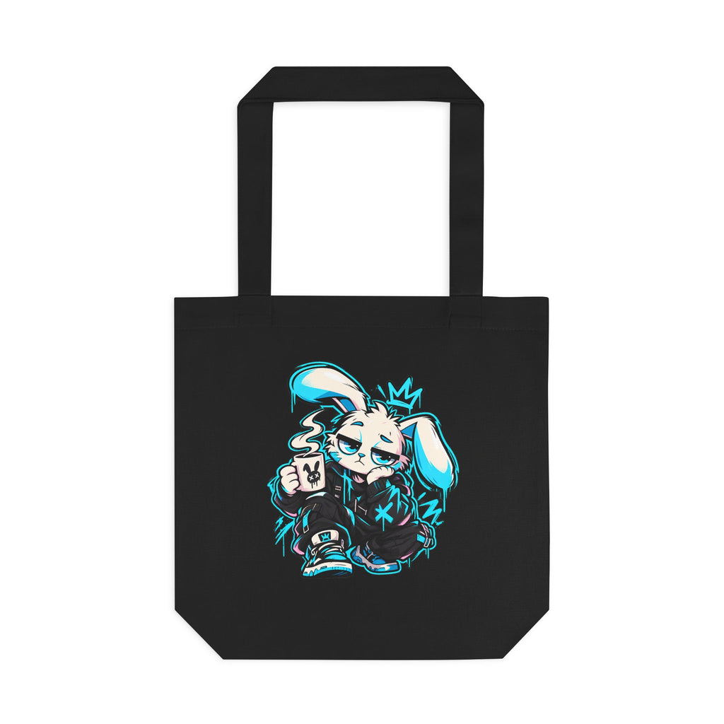 Graffiti Rabbit Coffee Cotton Tote Bag in Black