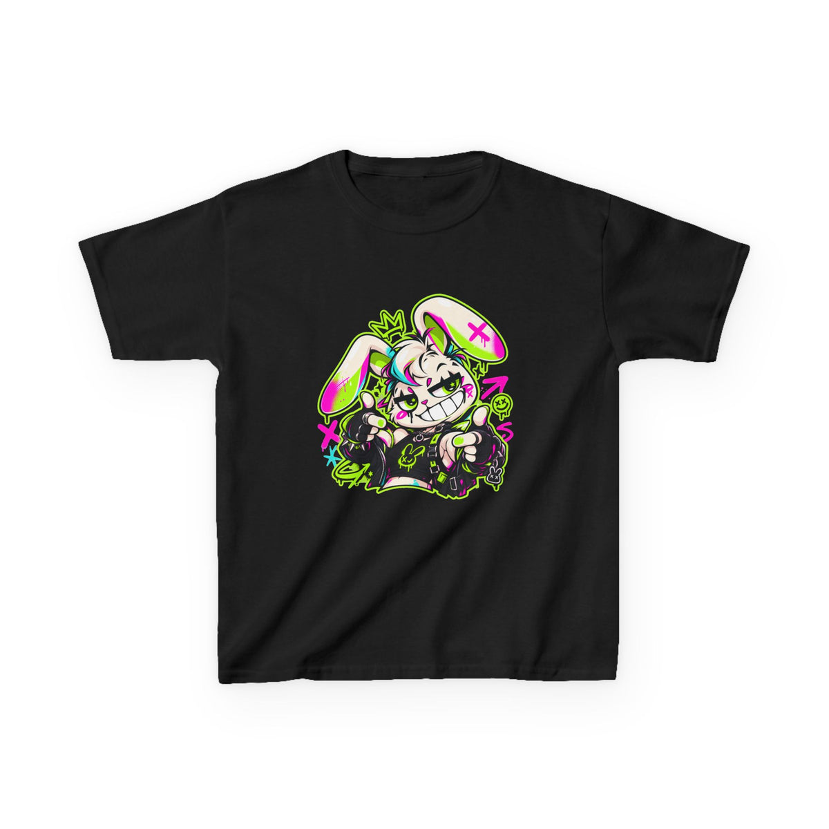 Punk Bunny Graffiti Kids Heavy Cotton Tee in Black