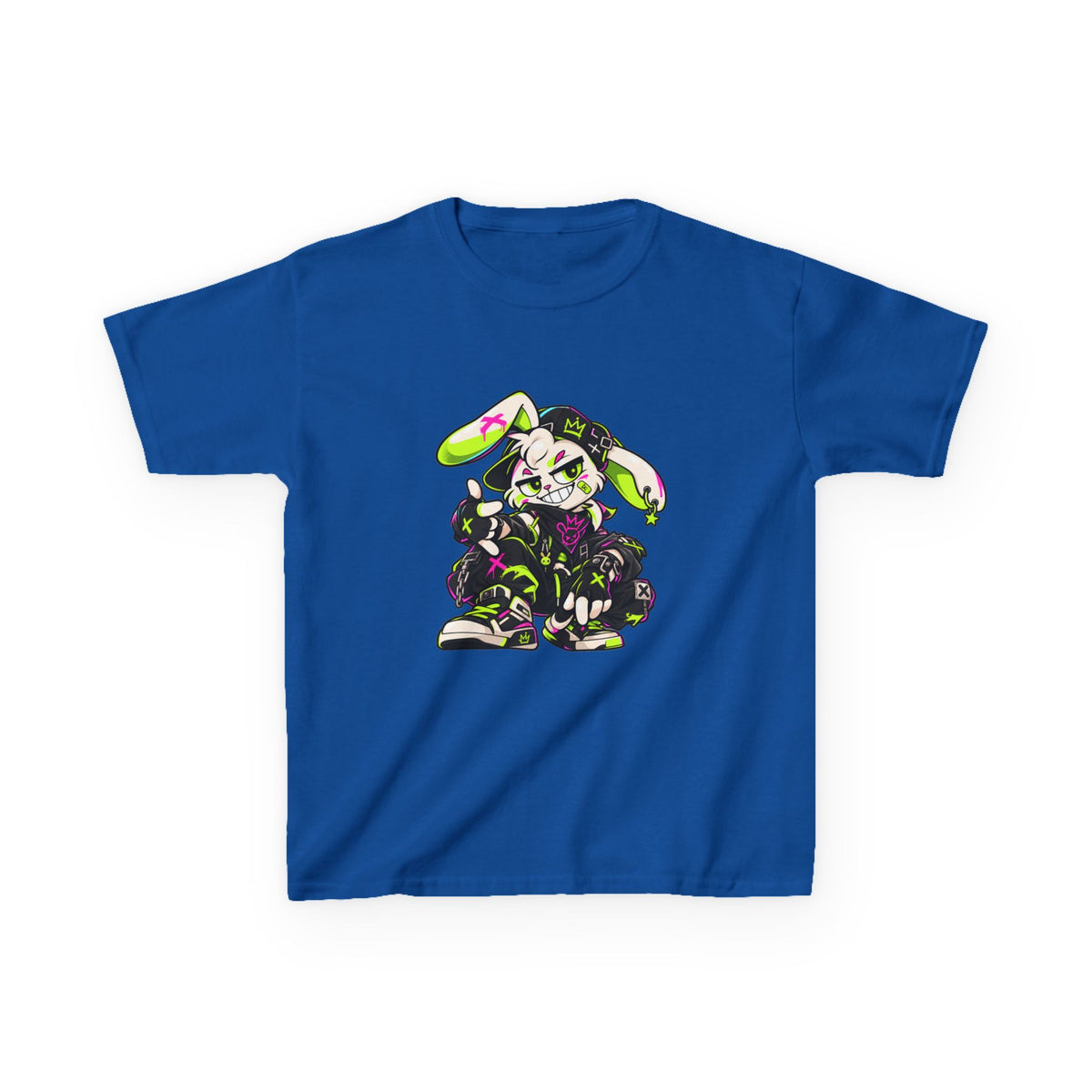 Neon Punk Bunny Kids Heavy Cotton Tee in Royal