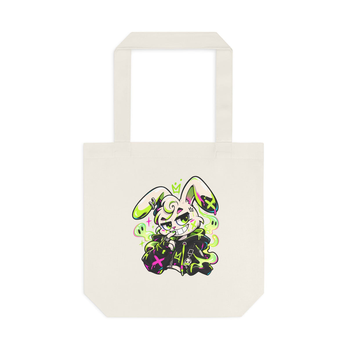 Neon Goth Bunny Cotton Tote Bag in Cream