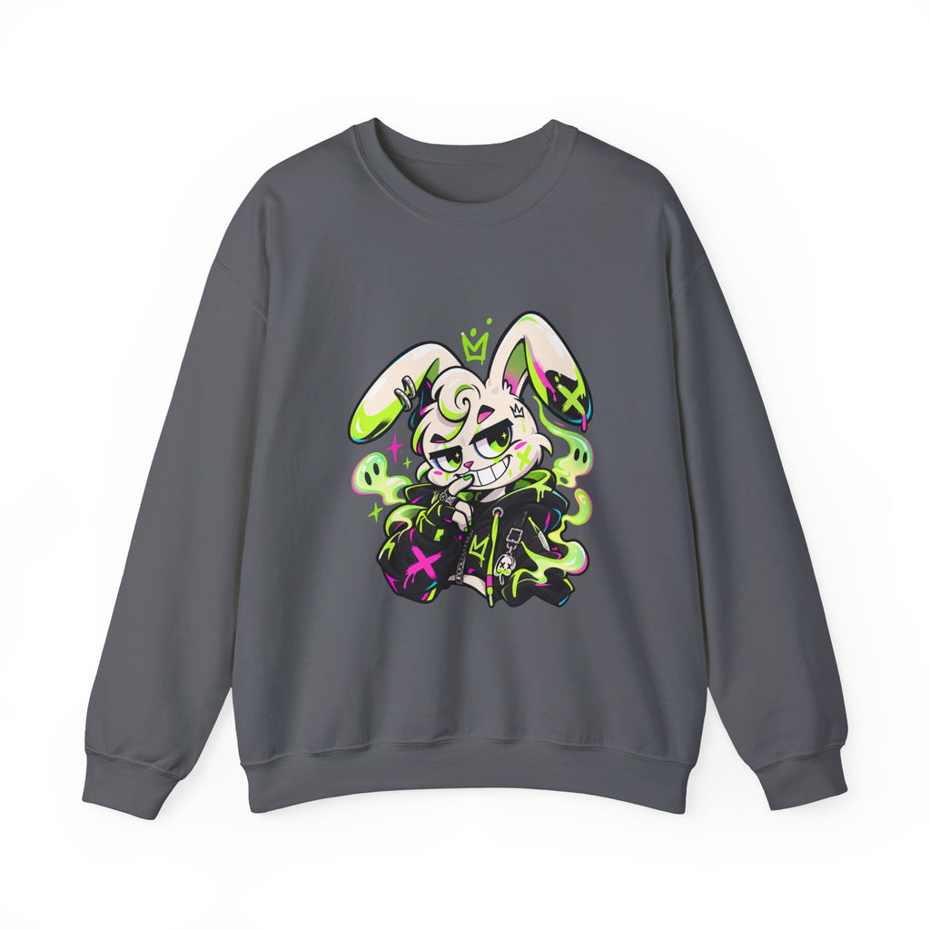 Neon Goth Bunny Crewneck Sweatshirt in Charcoal