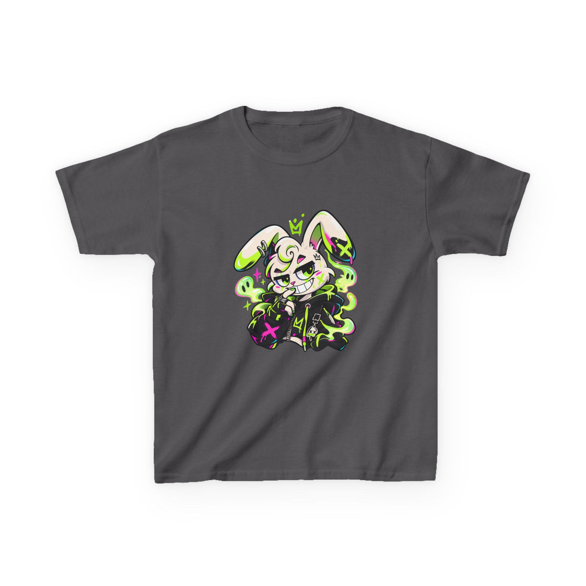 Neon Goth Bunny Kids Heavy Cotton Tee in Charcoal