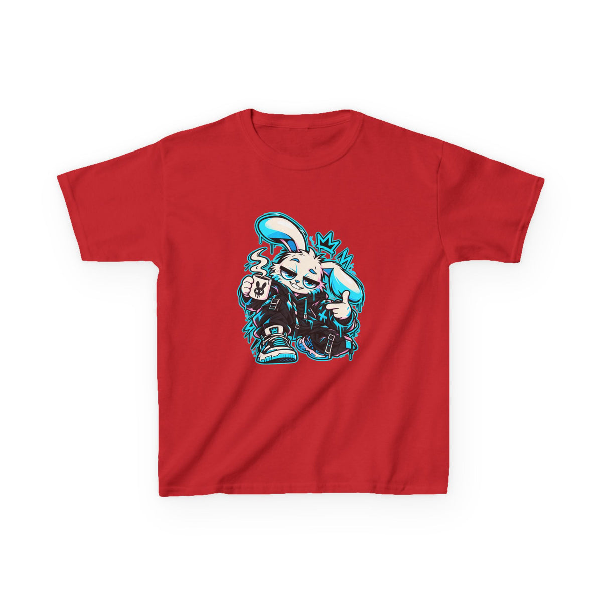 Graffiti Rabbit Coffee Kids Heavy Cotton Tee in Red
