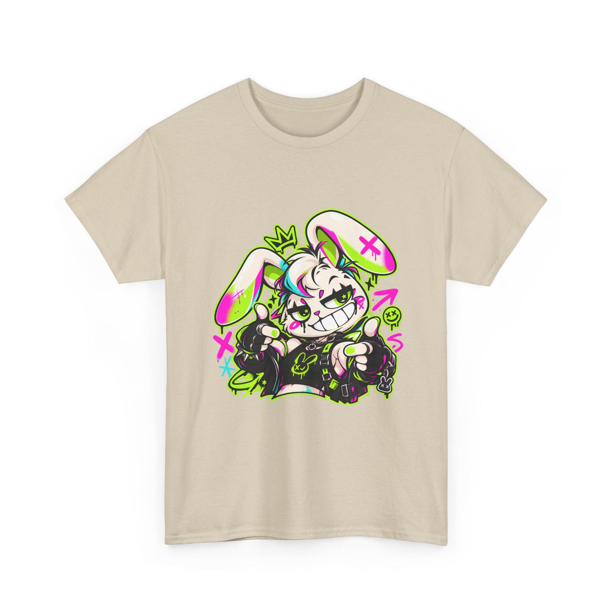 Punk Bunny Graffiti Heavy Cotton Tee in Sand