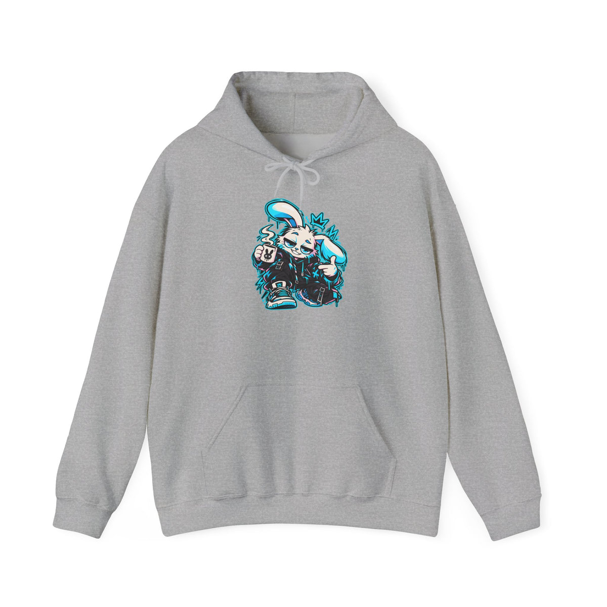Graffiti Rabbit Coffee Hoodie in Sport Grey
