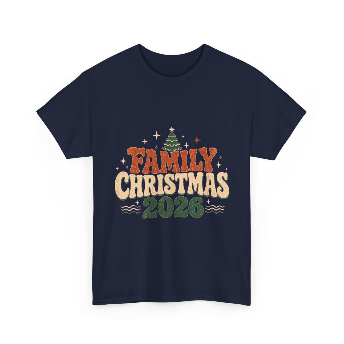 Retro Family Christmas 2026 Heavy Cotton Tee in Navy