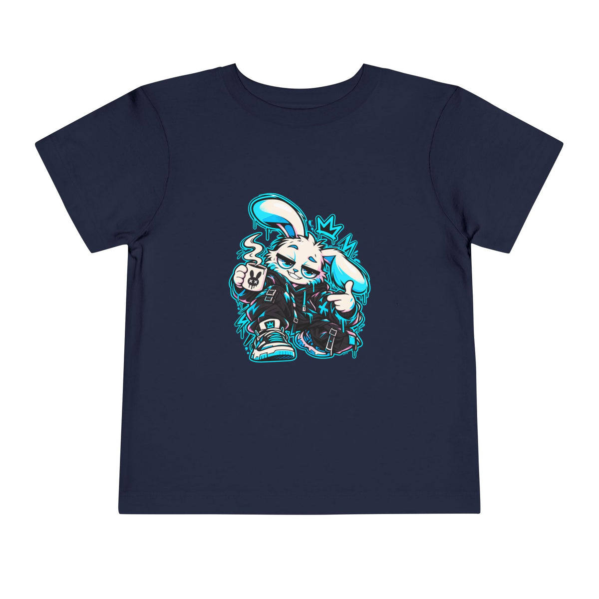 Graffiti Rabbit Coffee Toddler Tee in Navy