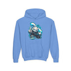 Graffiti Rabbit Coffee Kids Hoodie in Carolina Blue